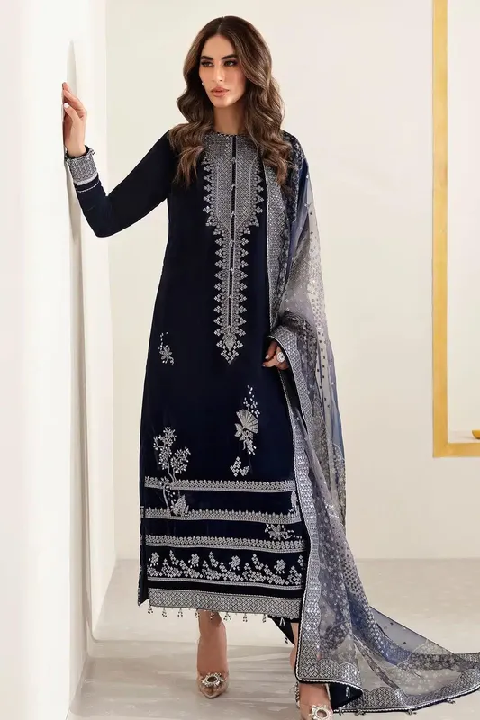 Jazmin Velvet 23 Navy Blue Organza – view 1 – Poshaq