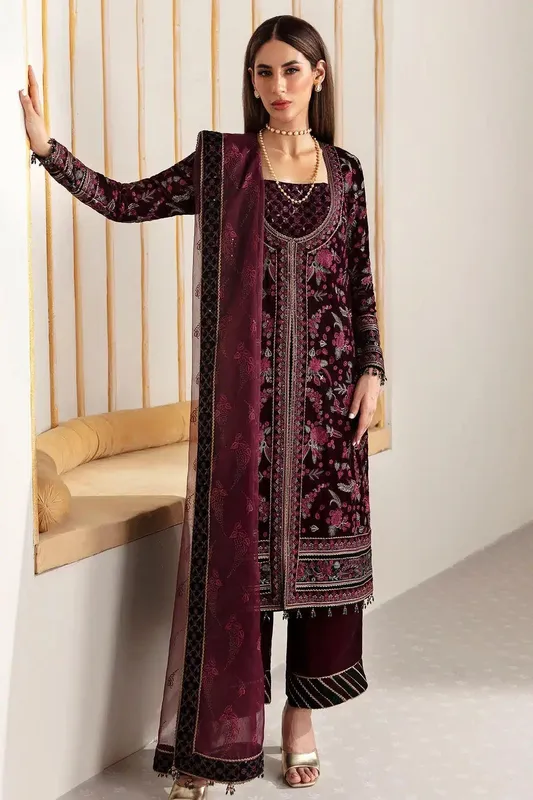 Jazmin Velvet 23 Maroon Organza – view 1 – Poshaq
