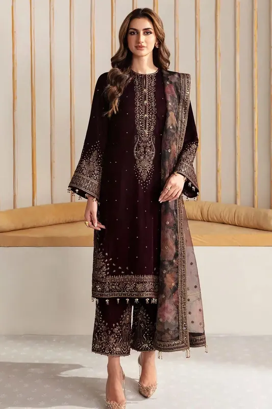 Jazmin Velvet 23 Maroon Organza – view 1 – Poshaq