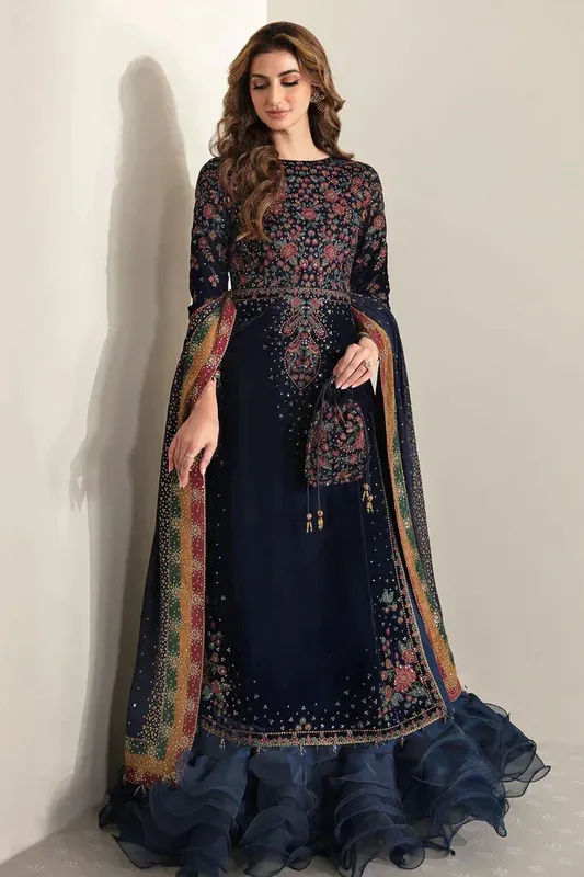Jazmin Velvet 23 Navy Blue Georgette – view 1 – Poshaq