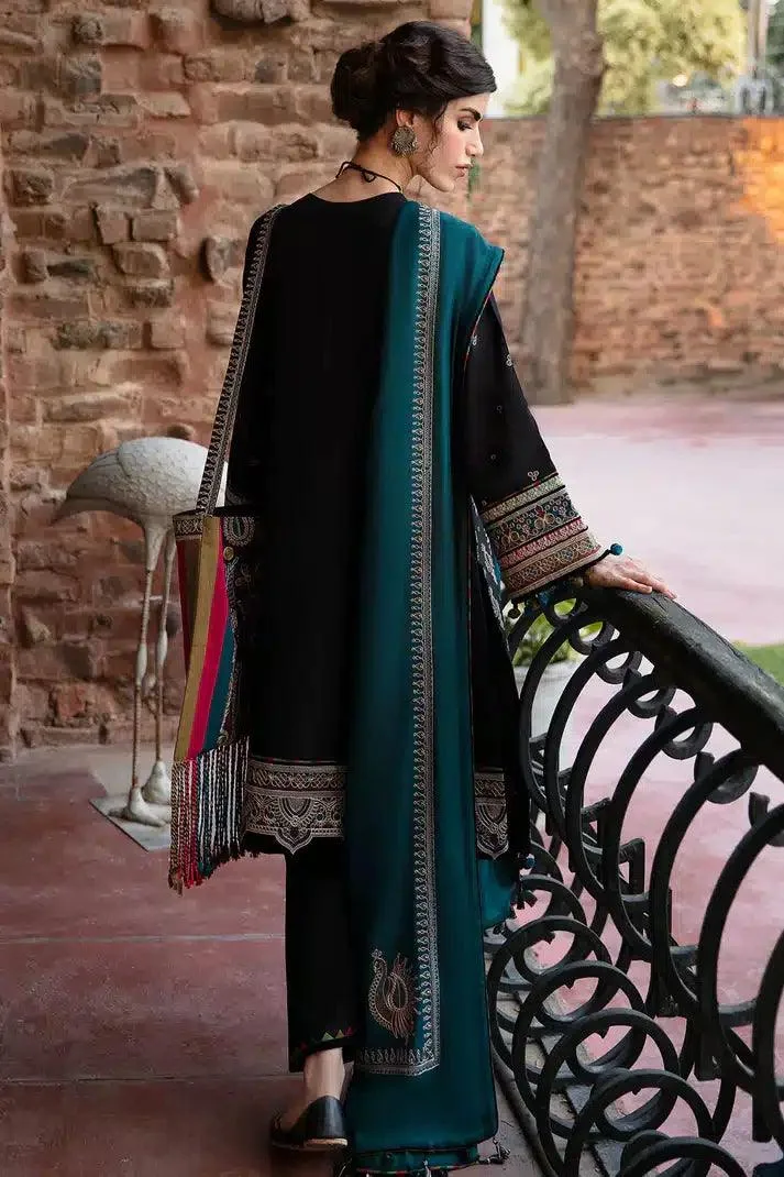 Black Khaddar and Viscose luxury ensemble with embroidered slub detailing – view 5 – Poshaq