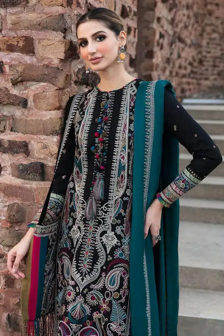Black long shirt made of Khaddar, viscose and slub twill with embroidered details – view 2 – Poshaq