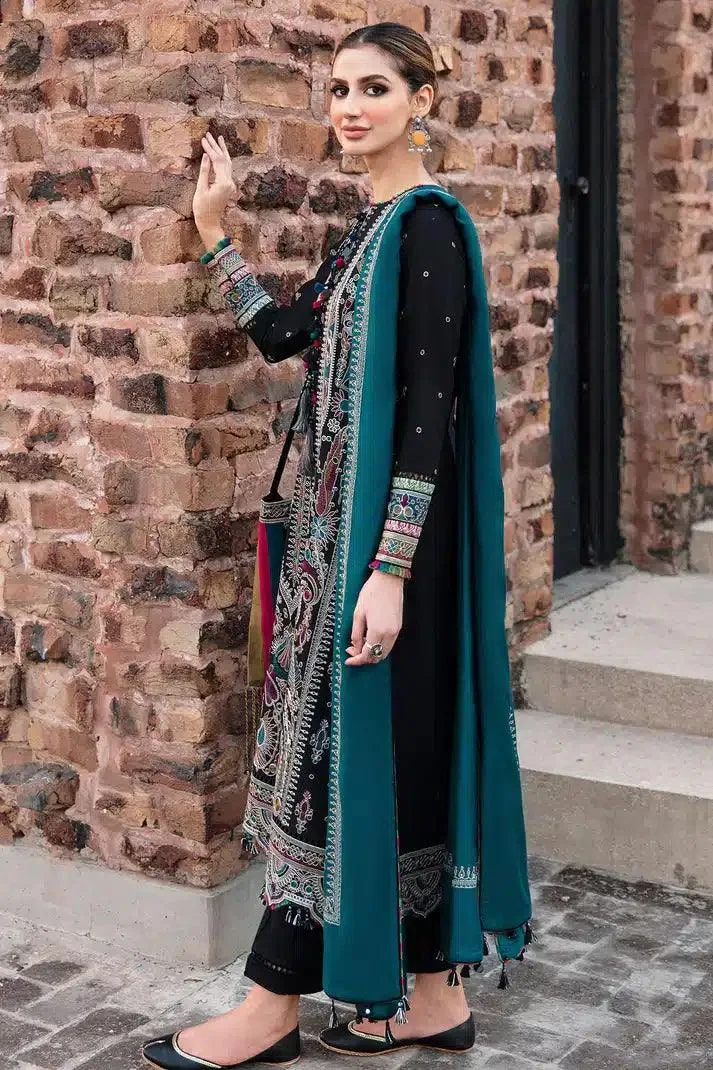 Black long shirt made of Khaddar, viscose and slub twill with embroidered details – view 3 – Poshaq