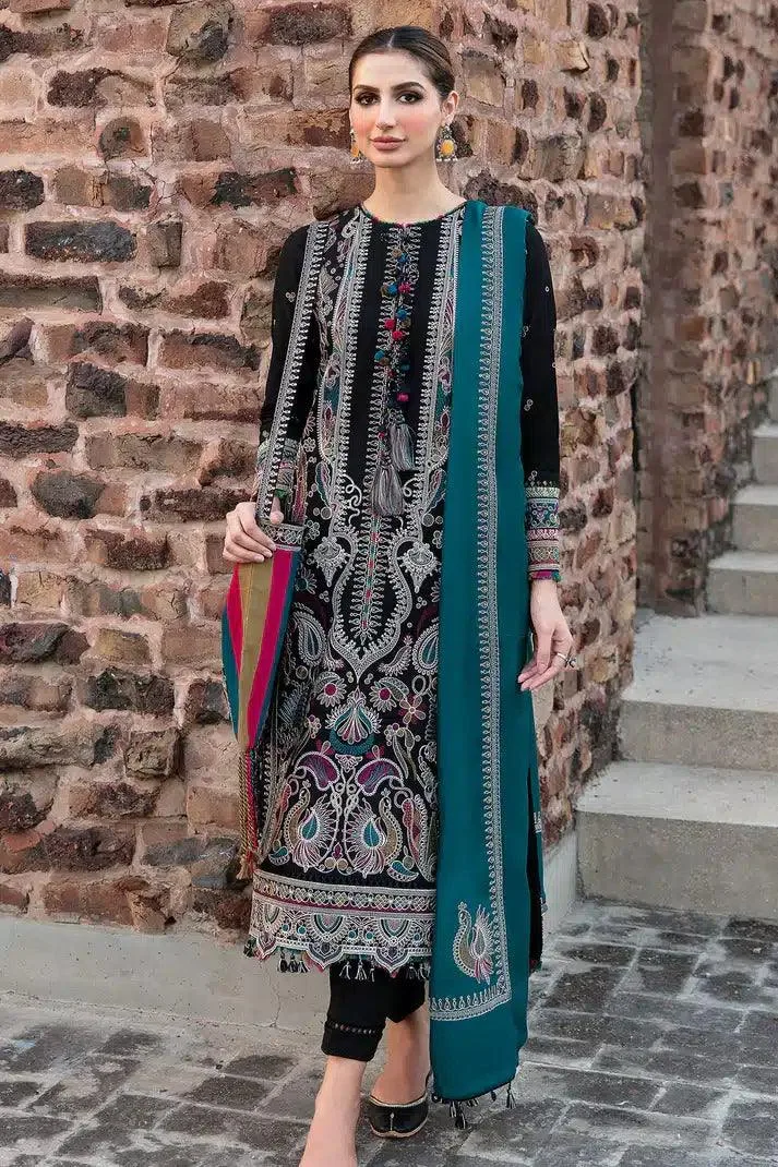Black long shirt made of Khaddar, viscose and slub twill with embroidered details – view 4 – Poshaq