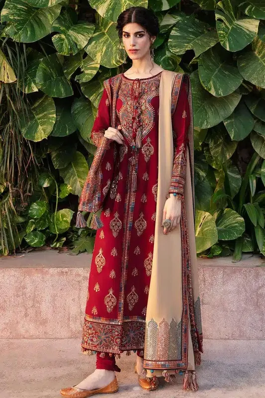 Jazmin Dastaan Luxury Winter 23 Red Khaddar – view 1 – Poshaq