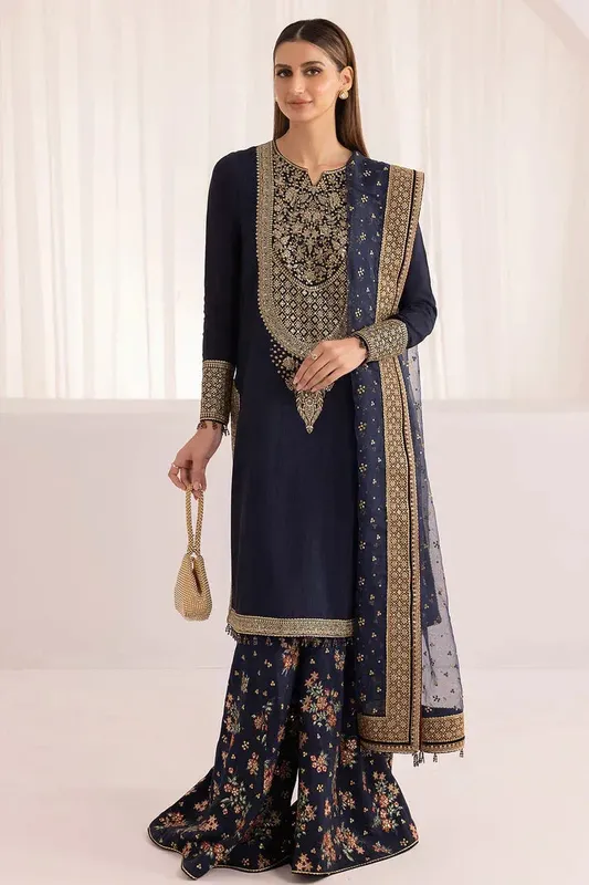 Jazmin Formals Collection Navy Blue Raw Silk – view 1 – Poshaq