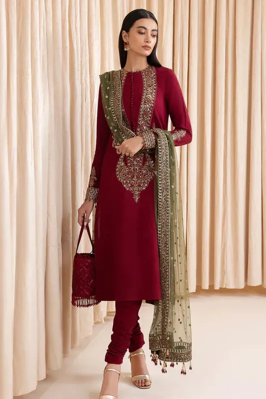Jazmin Formals Collection Maroon Raw Silk – view 1 – Poshaq