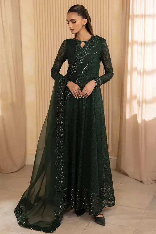Jazmin Formals Collection Bottle Green Chiffon – view 1 – Poshaq