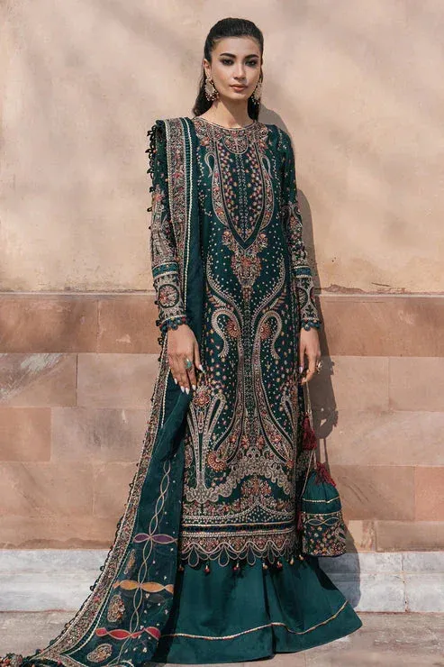Jazmin Shahkaar Luxury Lawn 24 Bottle Green Organza – view 1 – Poshaq