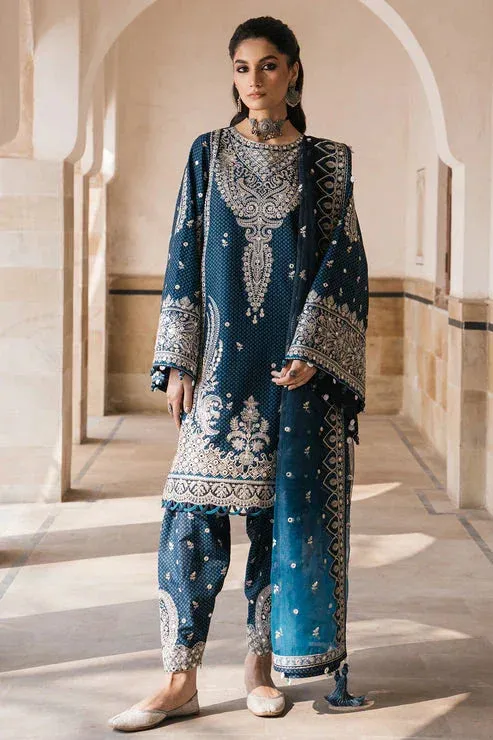Jazmin Shahkaar Luxury Lawn 24 Blue Organza – view 1 – Poshaq