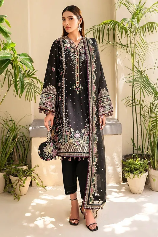Jazmin Irish Lawn SS 24 Black Organza – view 1 – Poshaq