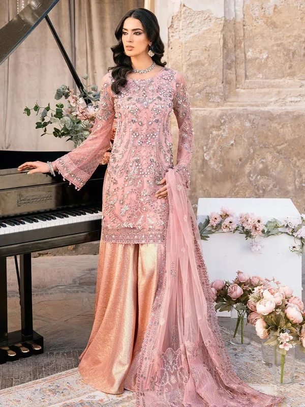 Ramsha Luxury Wedding Pink Raw Silk – view 1 – Poshaq