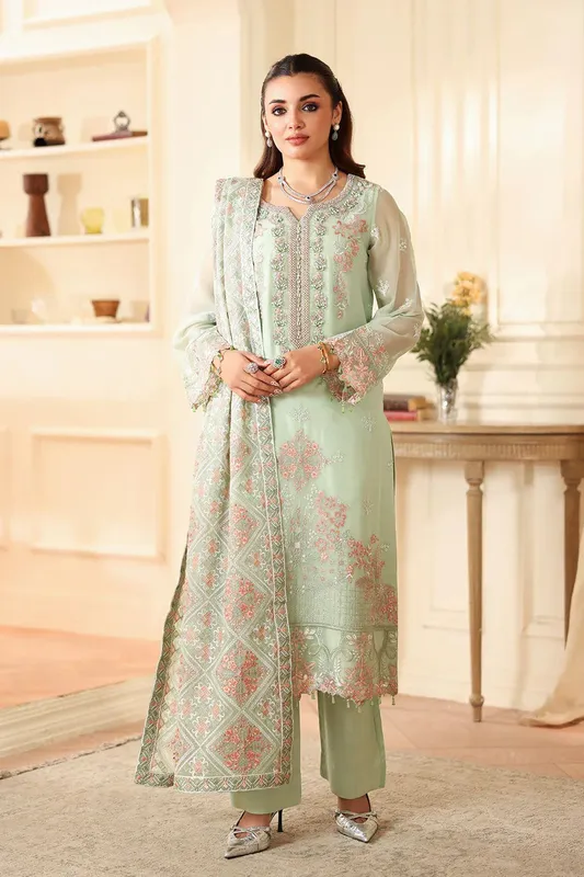 Ramsha Dastaan Formals Mint Raw Silk – view 1 – Poshaq