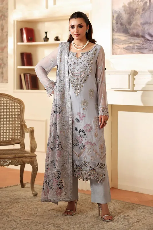 Ramsha Dastaan Formals Grey Raw Silk – view 1 – Poshaq