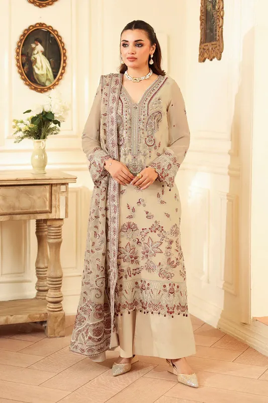 Ramsha Dastaan Formals Ivory Raw Silk – view 1 – Poshaq