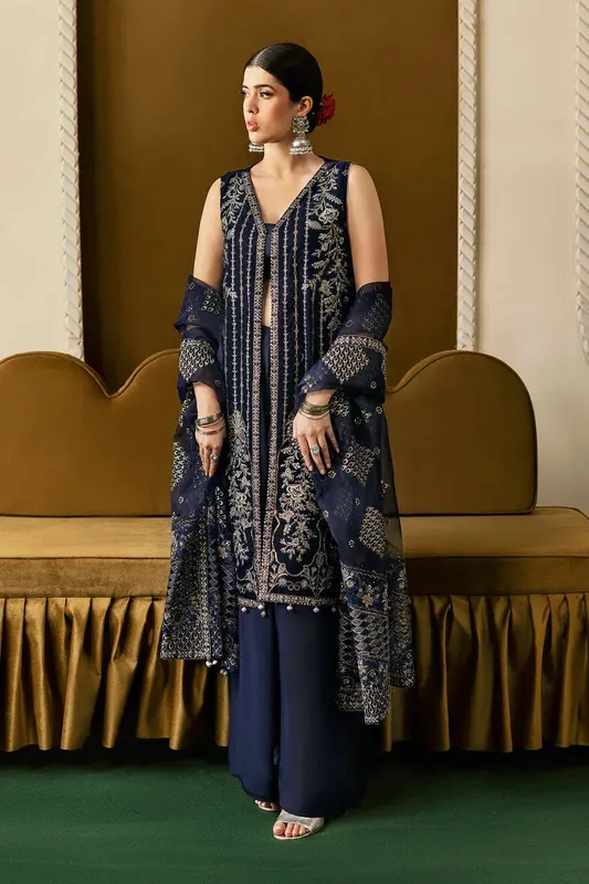Ramsha Velvet Collection Navy Blue Raw Silk – view 1 – Poshaq