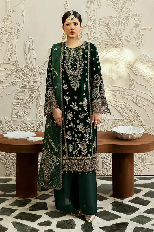Ramsha Velvet Collection Bottle Green Raw Silk – view 1 – Poshaq