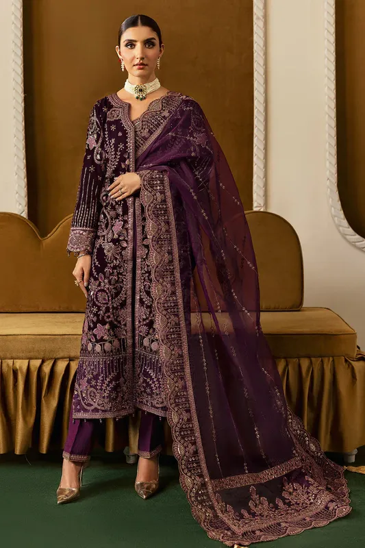Ramsha Velvet Collection Plum Raw Silk – view 1 – Poshaq