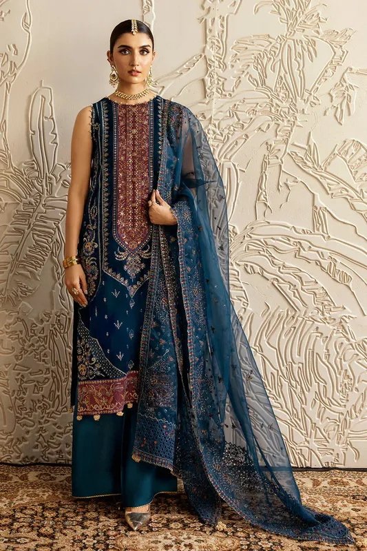 Ramsha Velvet Collection Teal Blue Raw Silk – view 1 – Poshaq
