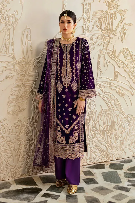 Ramsha Velvet Collection Purple Raw Silk – view 1 – Poshaq