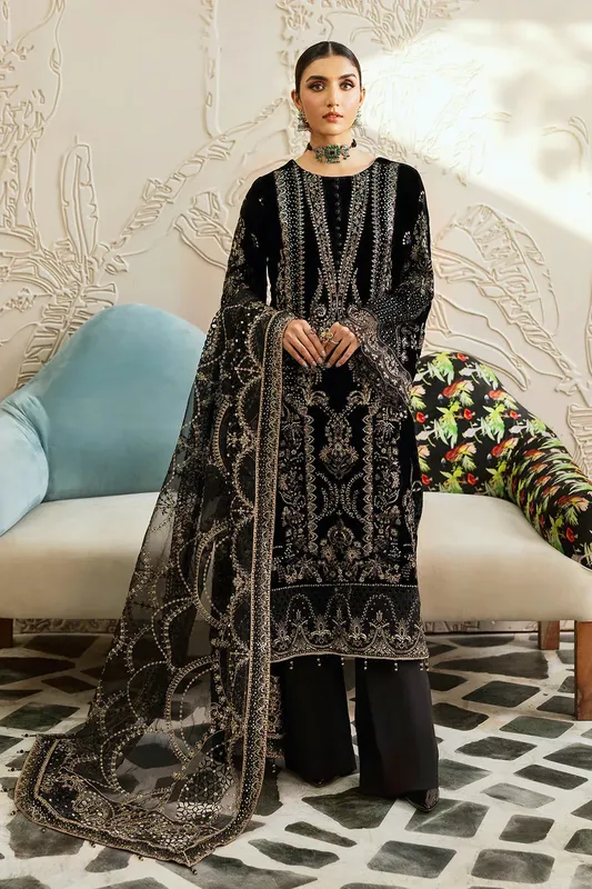 Ramsha Velvet Collection Black Raw Silk – view 1 – Poshaq
