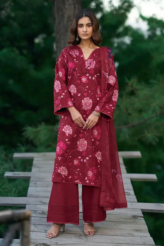 Ramsha Riwaj Winter Collection Blood Red Chiffon – view 1 – Poshaq