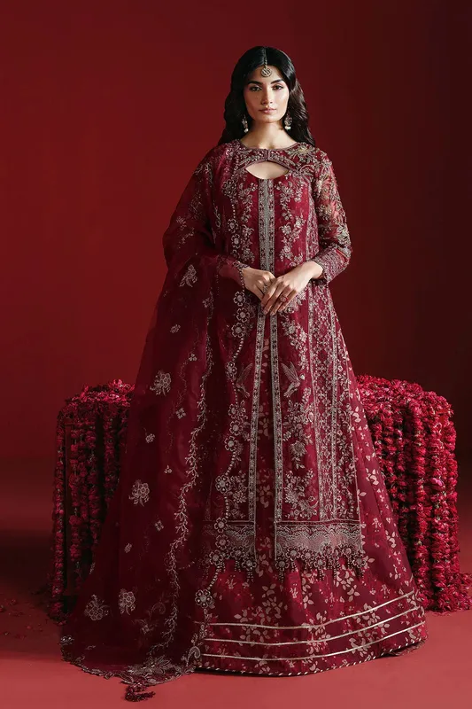 Ramsha Festive Collection 25 Maroon Organza – view 1 – Poshaq