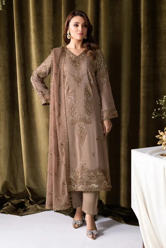 Ramsha Aangan Luxury Raw silk pale taupe Raw Silk – view 1 – Poshaq
