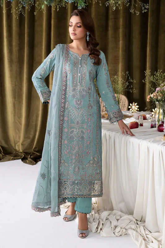 Ramsha Aangan Luxury Raw silk Light Blue Gray Raw Silk – view 1 – Poshaq
