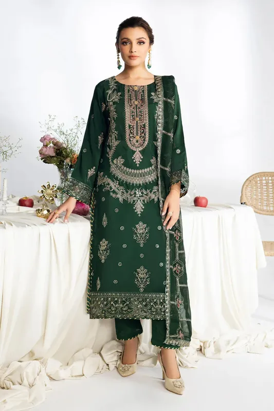 Ramsha Aangan Luxury Raw silk Bold Green Raw Silk – view 1 – Poshaq