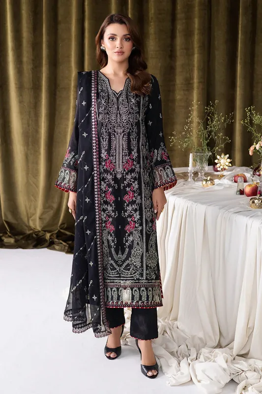 Ramsha Aangan Luxury Raw silk Black Raw Silk – view 1 – Poshaq