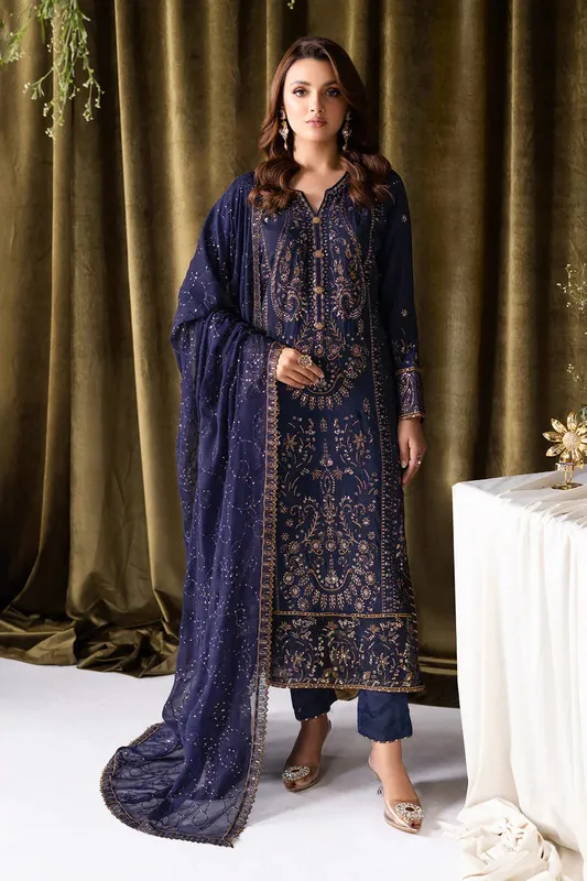 Ramsha Aangan Luxury Raw silk Navy Blue Raw Silk – view 1 – Poshaq