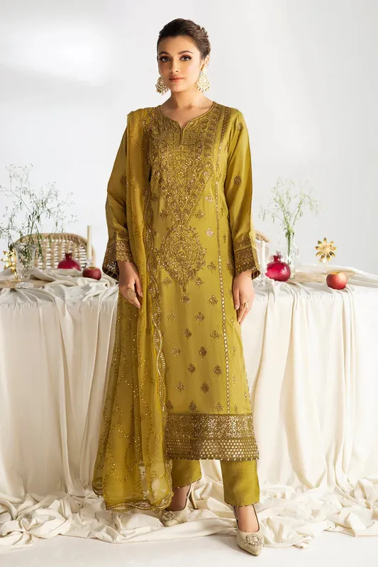 Ramsha Aangan Luxury Raw silk Old Gold Raw Silk – view 1 – Poshaq