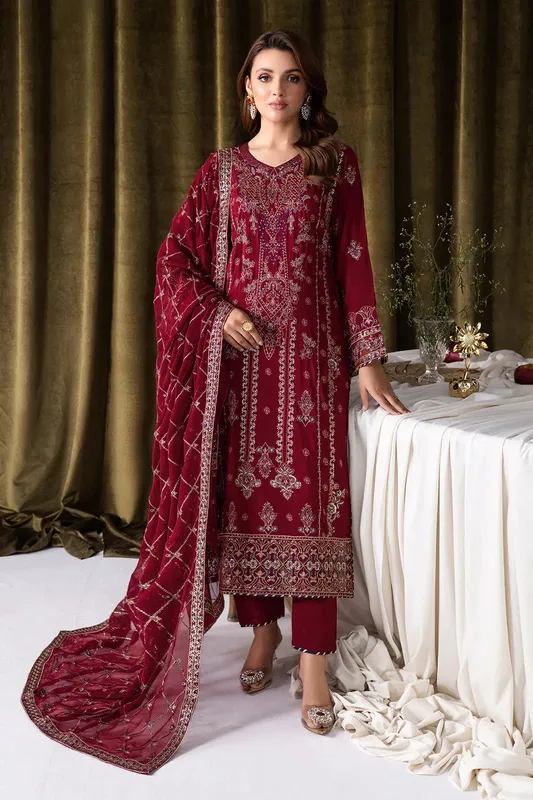 Ramsha Aangan Luxury Raw silk Burgundy Raw Silk – view 1 – Poshaq