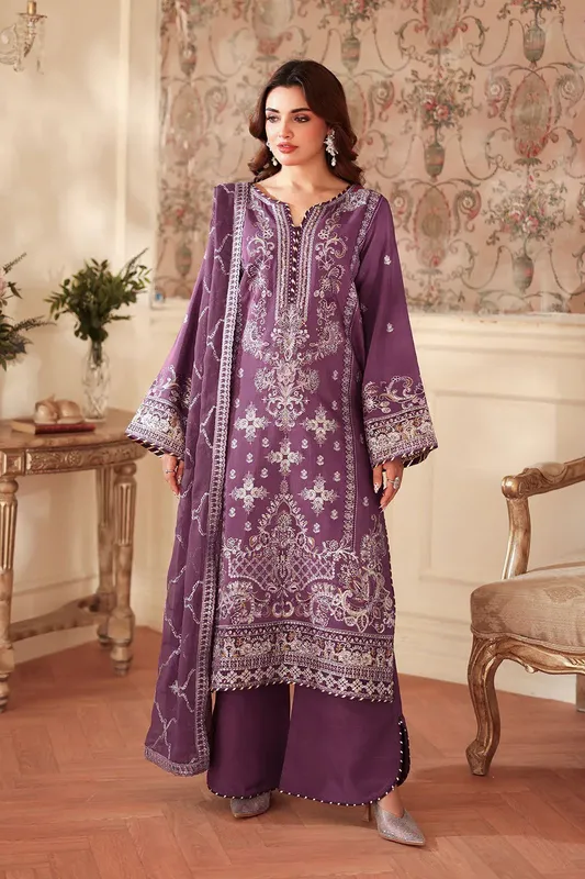Ramsha Aangan Luxury Raw silk Plum Raw Silk – view 1 – Poshaq