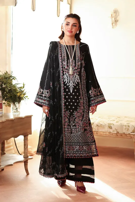 Ramsha Aangan Luxury Raw silk Black Raw Silk – view 1 – Poshaq