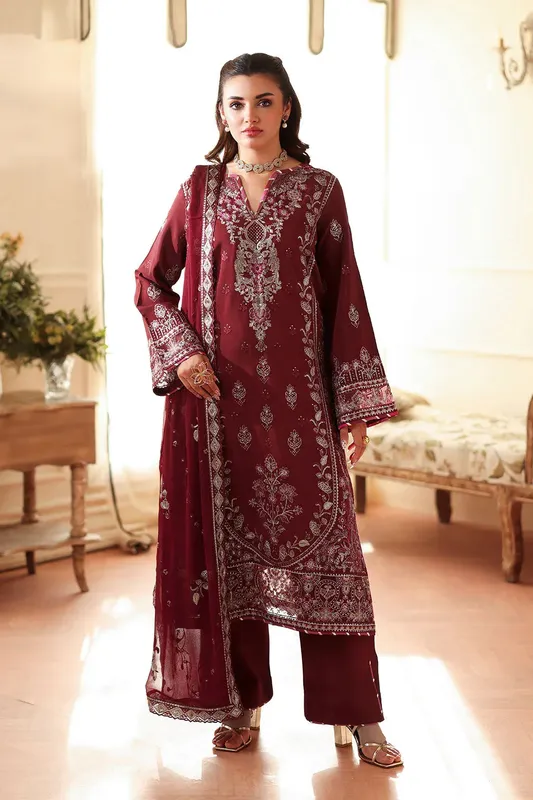 Ramsha Aangan Luxury Raw silk Maroon Raw Silk – view 1 – Poshaq