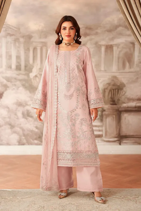 Ramsha Aangan Luxury Raw silk Baby Pink Raw Silk – view 1 – Poshaq