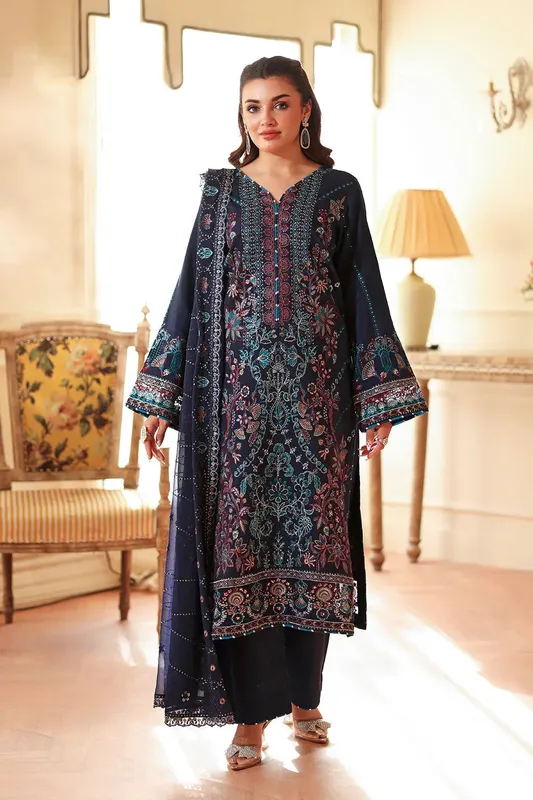 Ramsha Aangan Luxury Raw silk dark navy blue Raw Silk – view 1 – Poshaq