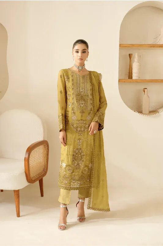 Ramsha Sonehri Formals Mist Yellow Organza – view 1 – Poshaq