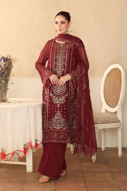 Ramsha Sonehri Formals Blood Red Organza – view 1 – Poshaq