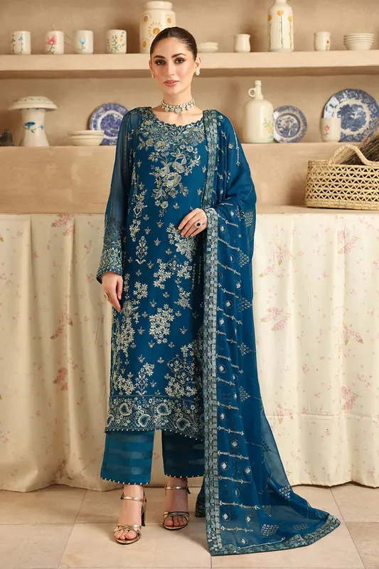 Ramsha Sonehri Formals Navy Organza – view 1 – Poshaq