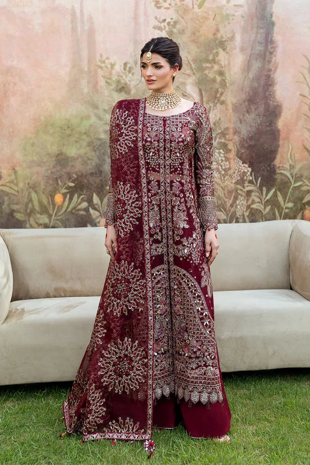 Shagna Mehfil Festive Formals deep maroon Organza – view 1 – Poshaq