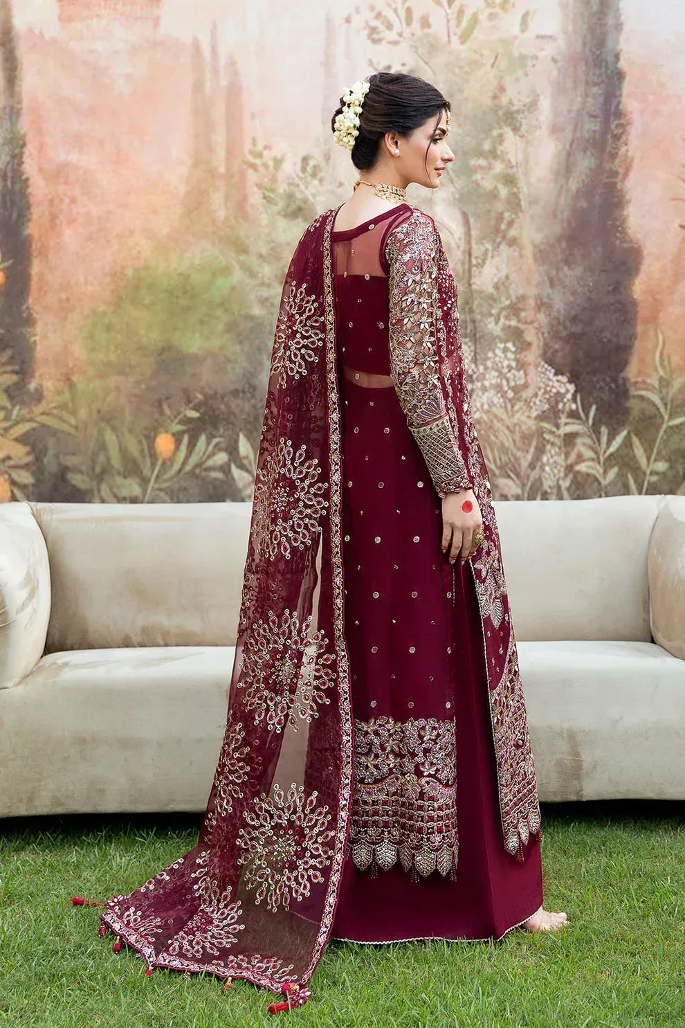 Shagna Mehfil Festive Formals deep maroon Organza – view 2 – Poshaq