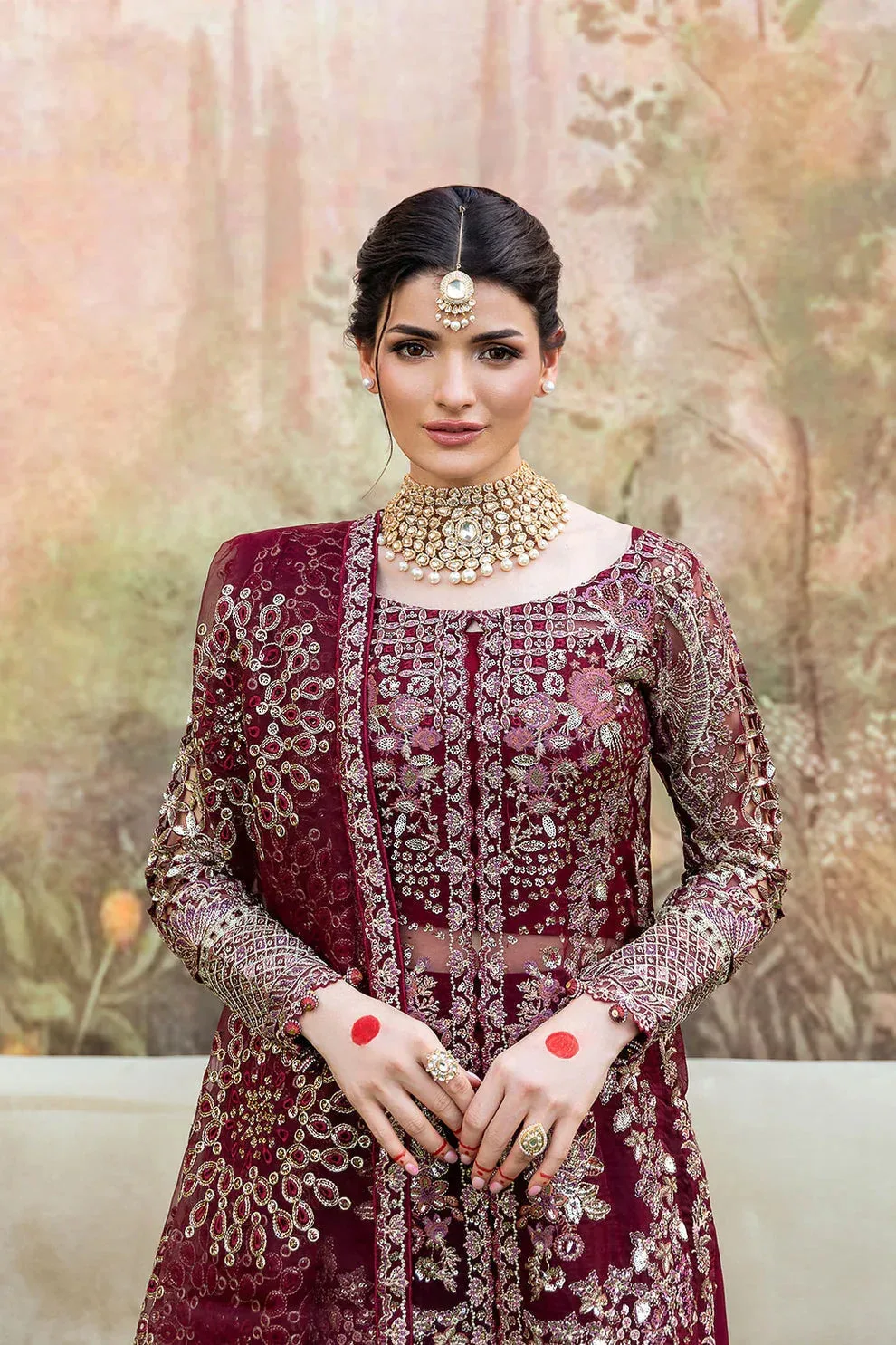 Shagna Mehfil Festive Formals deep maroon Organza – view 3 – Poshaq