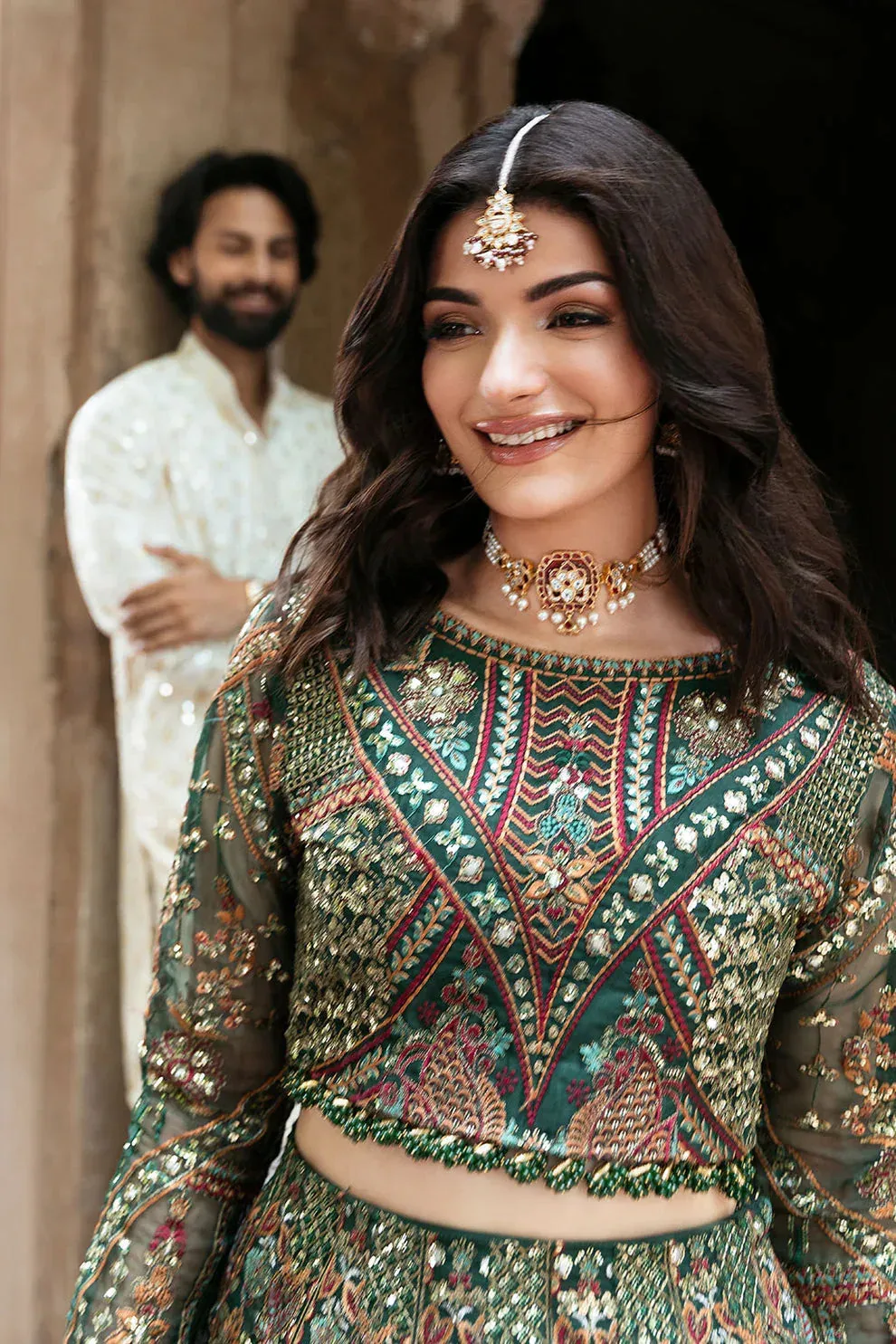 Shagna Mehfil Festive Formals Green Organza – view 3 – Poshaq