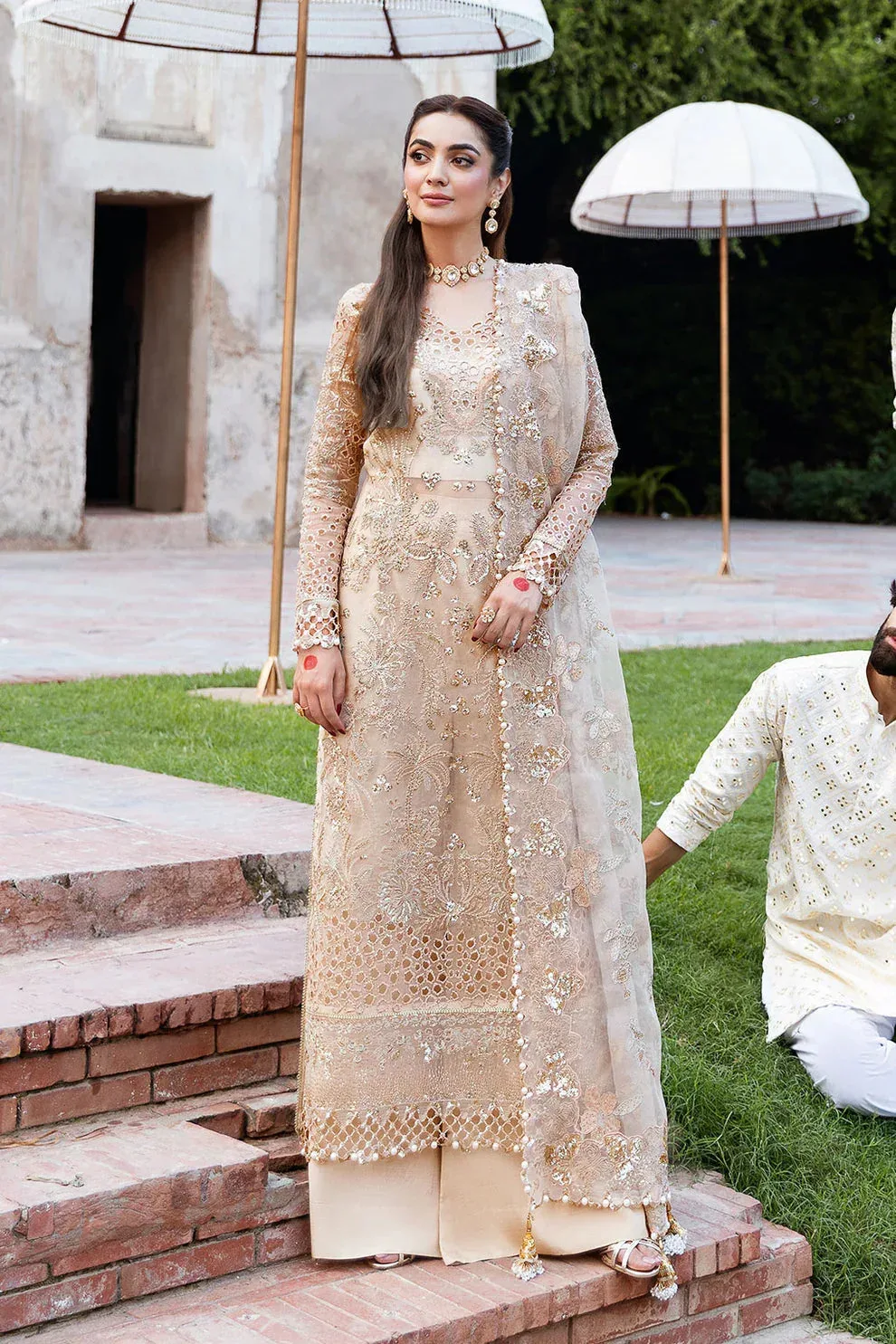 Shagna Mehfil Festive Formals Ivory Gold Organza – view 1 – Poshaq