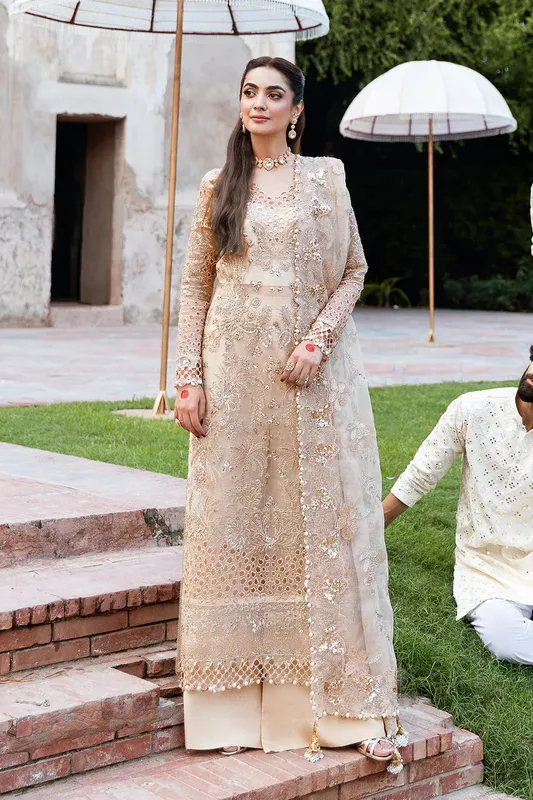 Shagna Mehfil Festive Formals Ivory Gold Organza – view 1 – Poshaq
