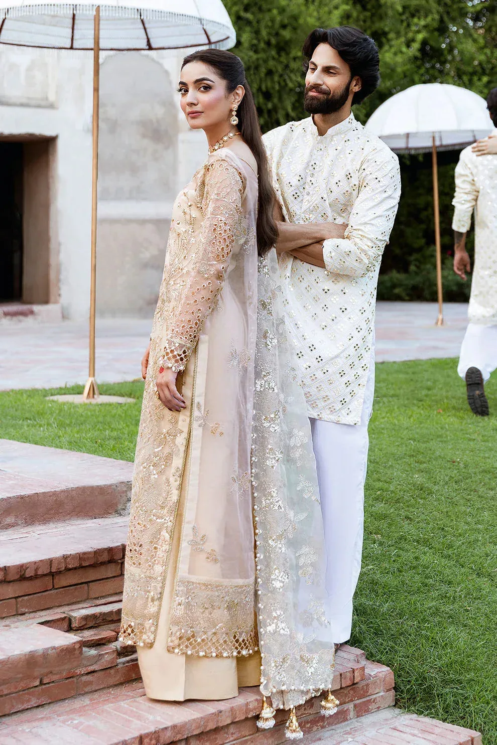 Shagna Mehfil Festive Formals Ivory Gold Organza – view 2 – Poshaq