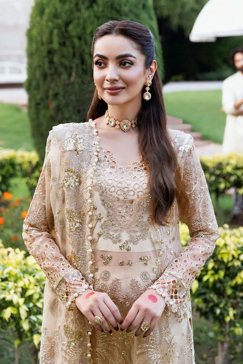 Shagna Mehfil Festive Formals Ivory Gold Organza – view 3 – Poshaq